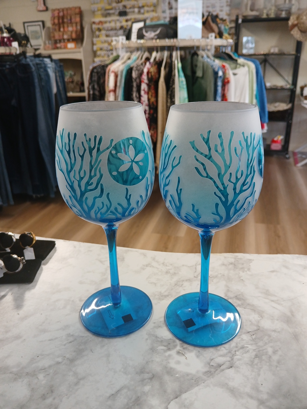 Blue Coral-Print Stemmed Wine Glasses - Set of 2